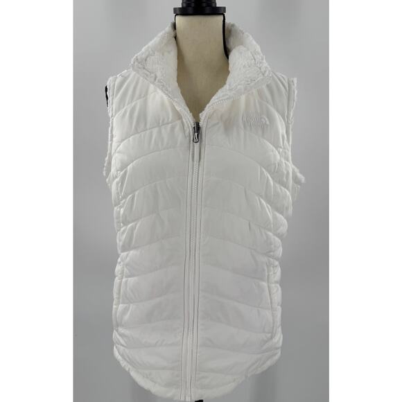 The North Face Womens White Reversible Puffer Vest Fur Fleece M - Picture 1 of 11